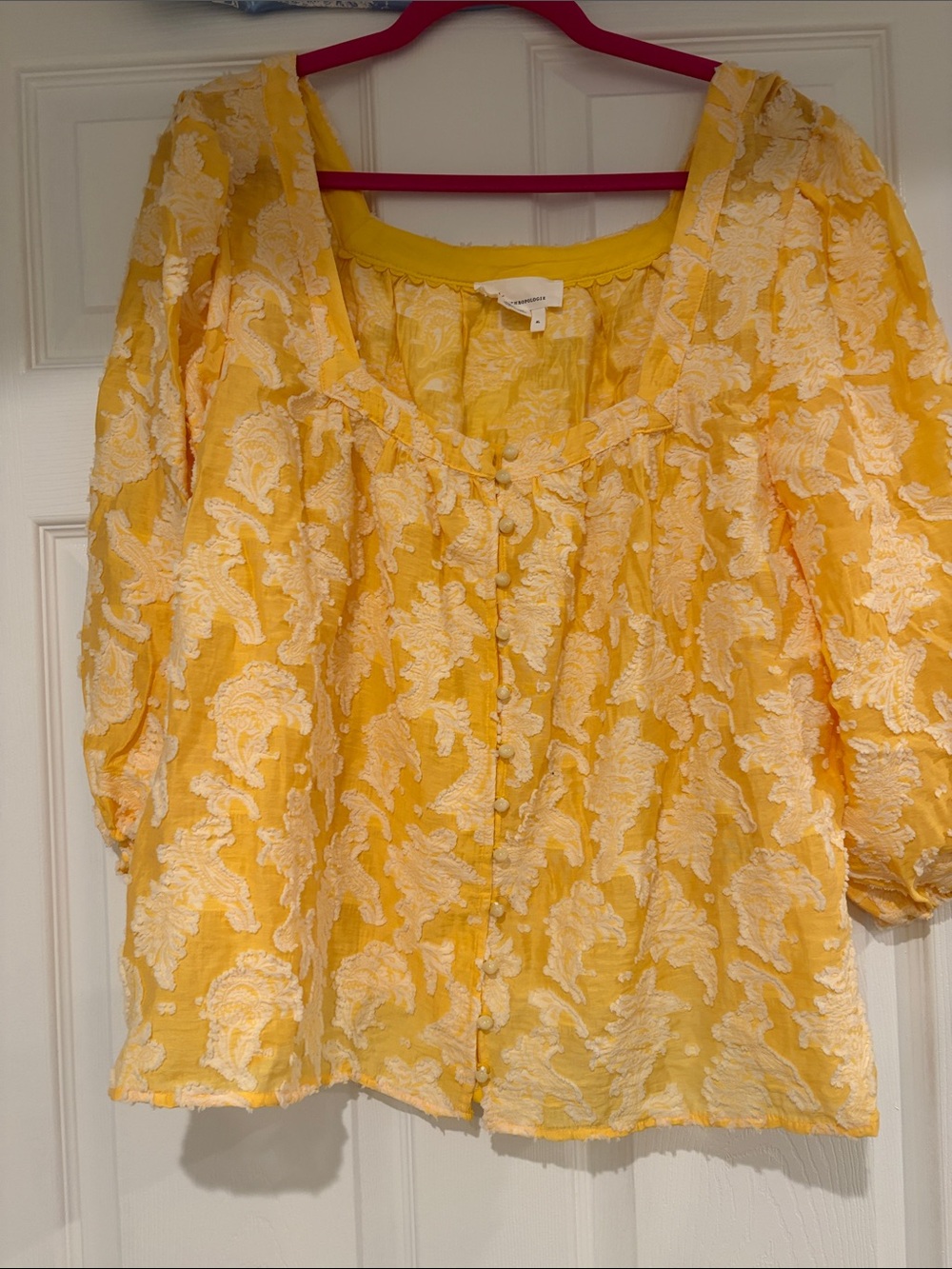 Anthropologie Yellow Embroidered Button-Front Blouse